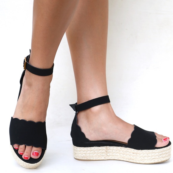 New Black Flatform Platform Espadrille Sandals - Picture 7 of 8